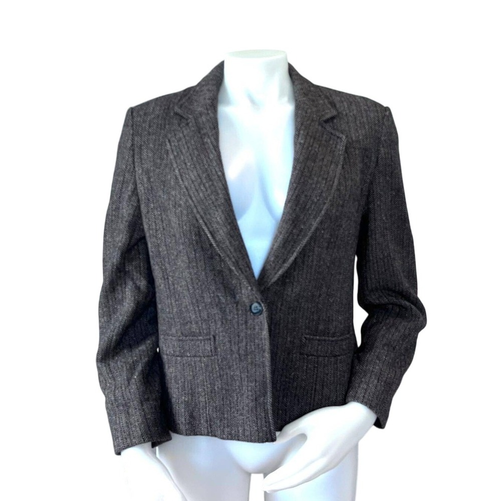 Pendleton Vintage 100% Virgin Wool Herringbone Blazer Gray Brown Dark Academia